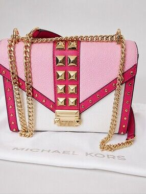 NEW Michael Kors Pink Whitney Gold Studded Crossbody With Dustbag